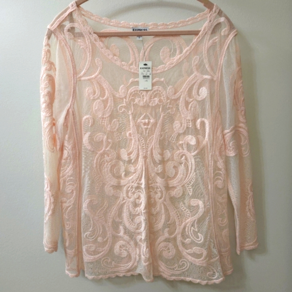 Express Women’s Embroidered Sheer Top - Size Large - NWT